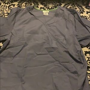 Gray scrub top.